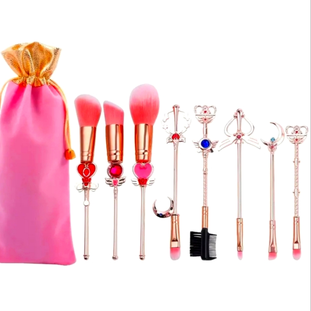 8pcs Cute Anime Makeup Brush Set - Includes Foundation, Eyebrow, Eyeshadow Brush